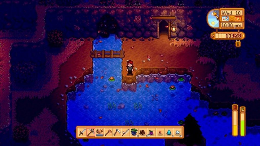 Standing by a Pond in the Mines of Stardew Valley