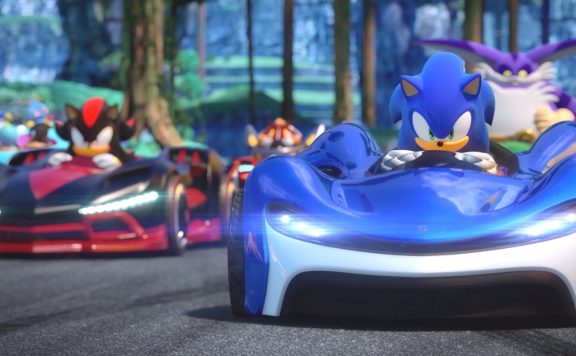 Sonic the Hedgehog in race car Team Sonic Racing