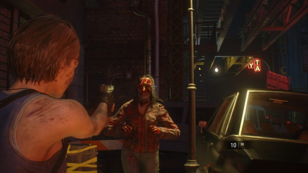 Resident Evil 3 Shooting a Zombie